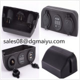 12V 24V Three Tent Power Cigarette Lighter Socket with Voltage Meter with Dul USB Car Charge for Car Modification