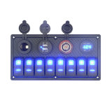 8 Gang Blue LED 12V/24V Rocker Switch Panel Circuit Breaker Car RV Boat Marine