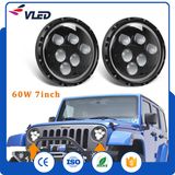 60W 7inch Hi/Lo Beam +DRL Angle Eyes LED Jeep Wrangler Headlight with DOT, E-MARK, Ce Approved