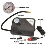 12V Portable Mini Air Compressor Tire Inflator - 3 Nozzle Adaptors