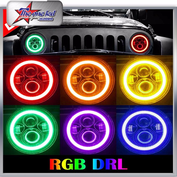 New Design 7 Inch Round Jeep Wrangler RGB DRL LED Headlight with Bluetooth Control