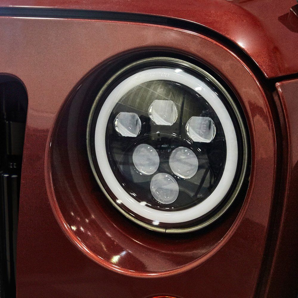 7 Inch LED Headlight for Jeep Wrangler with Halo Ring, 60W Round LED Headlight with DRL
