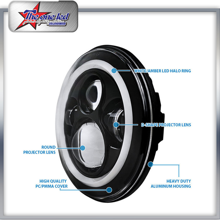 New Design 7 Inch Round Jeep Wrangler RGB DRL LED Headlight with Bluetooth Control