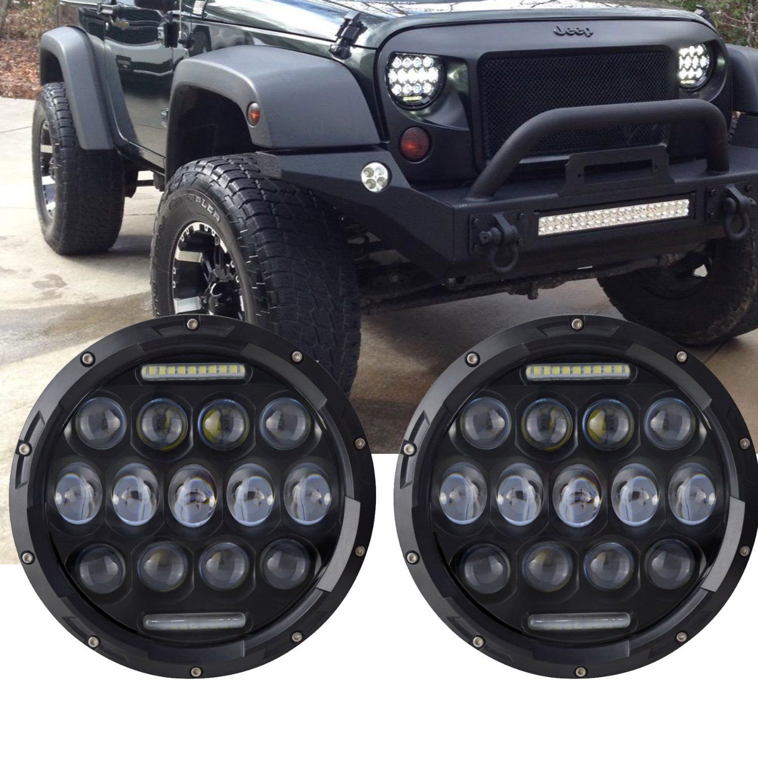 78W High Power LED Headlight with DRL for Jeep, Waterproof 7