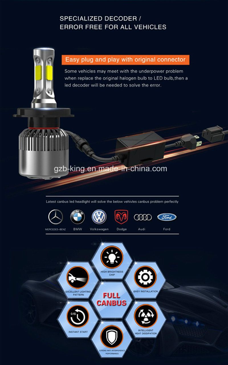H4 8000lm LED Headlight Kit Hi/Low Beam White 6000k Bulbs
