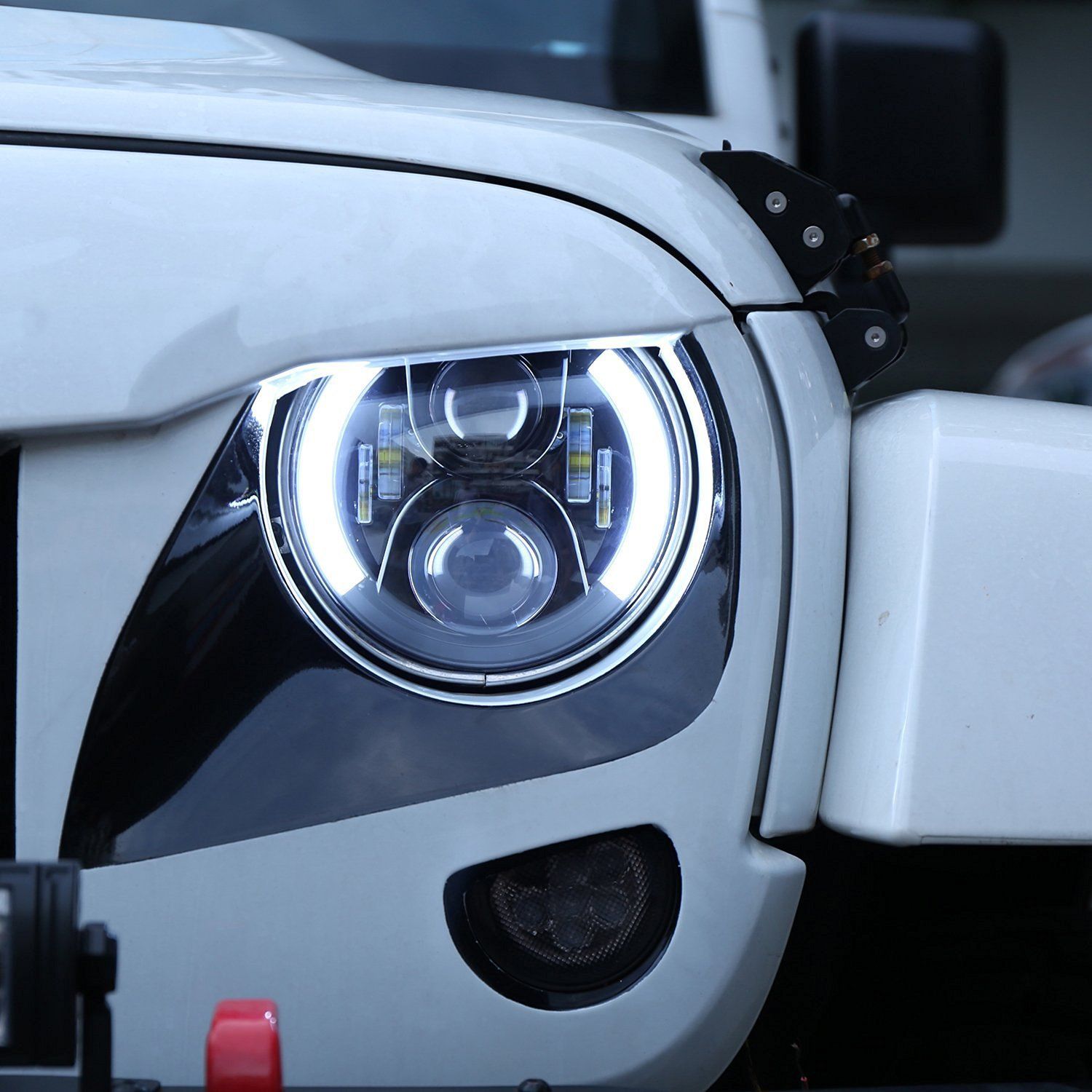 New Stylish Side Halo Ring 50W 7 Inch LED Headlight for Container Truck, LED Headlight with Halo for Jeep Wrangler